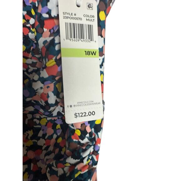 Anne Cole Twist Front Shirred Confetti Multicolor One Piece Swimsuit Plus 18W - Picture 8 of 12